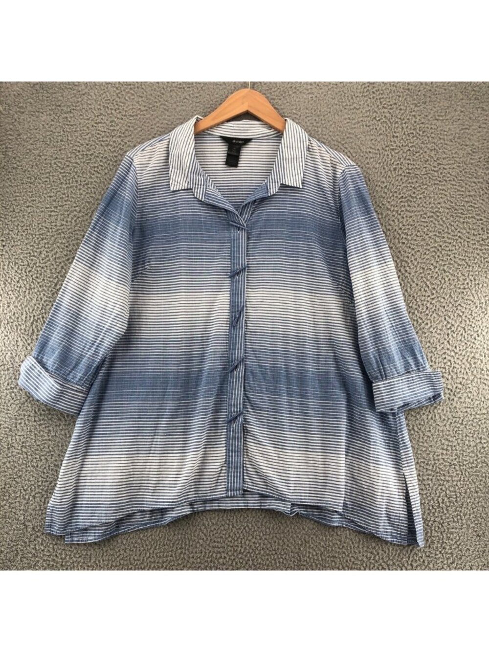 Ali Miles Shirt Womens Extra Large Blue Striped Button Collar Long Sleeve Casual